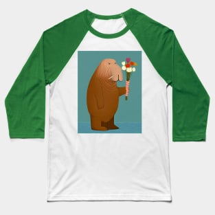 Cute Walrus Holding a Bouquet of Flowers Baseball T-Shirt